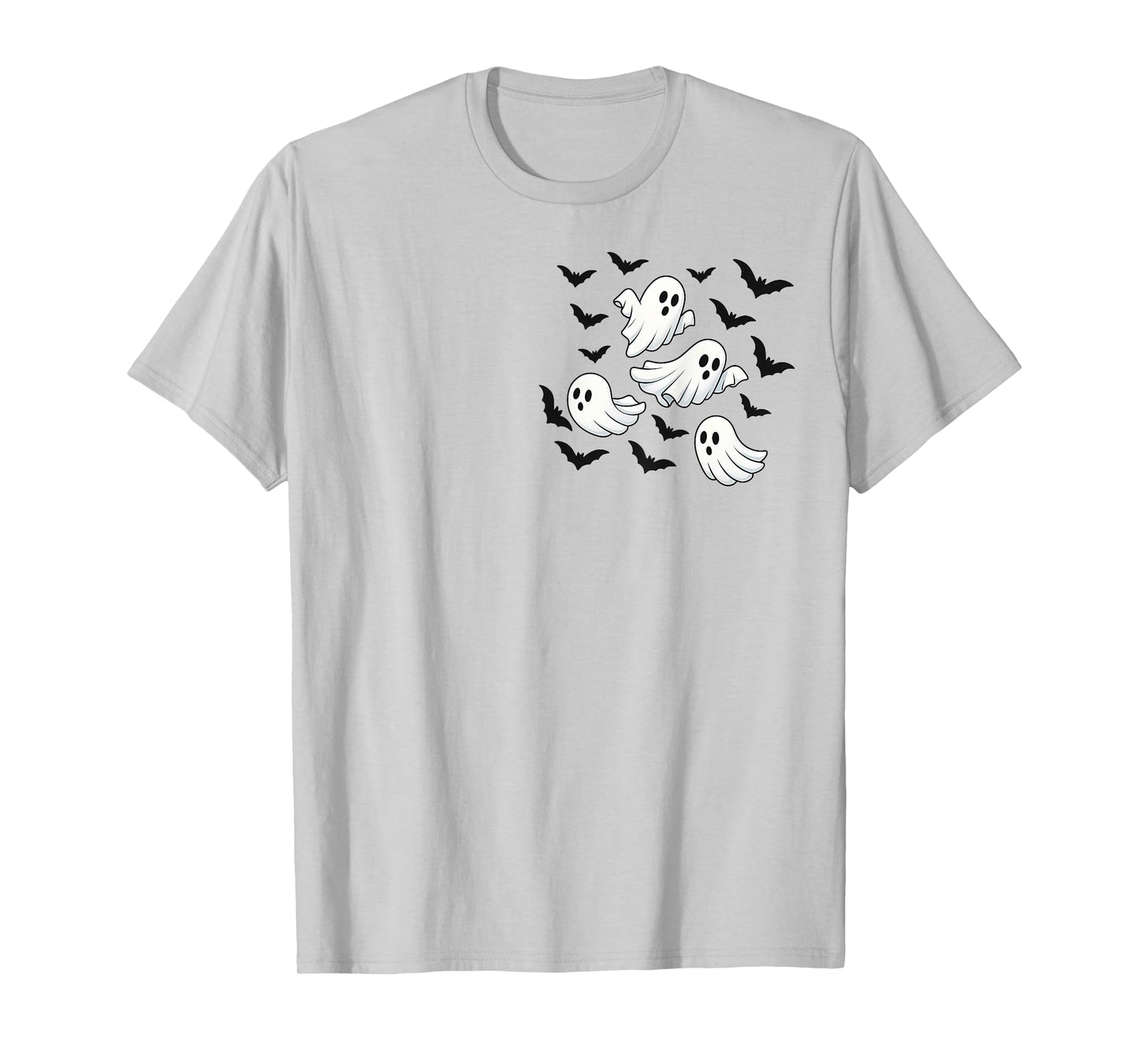 Cute Flying Ghosts and Bats Halloween Pocket Spooky Season T-Shirt