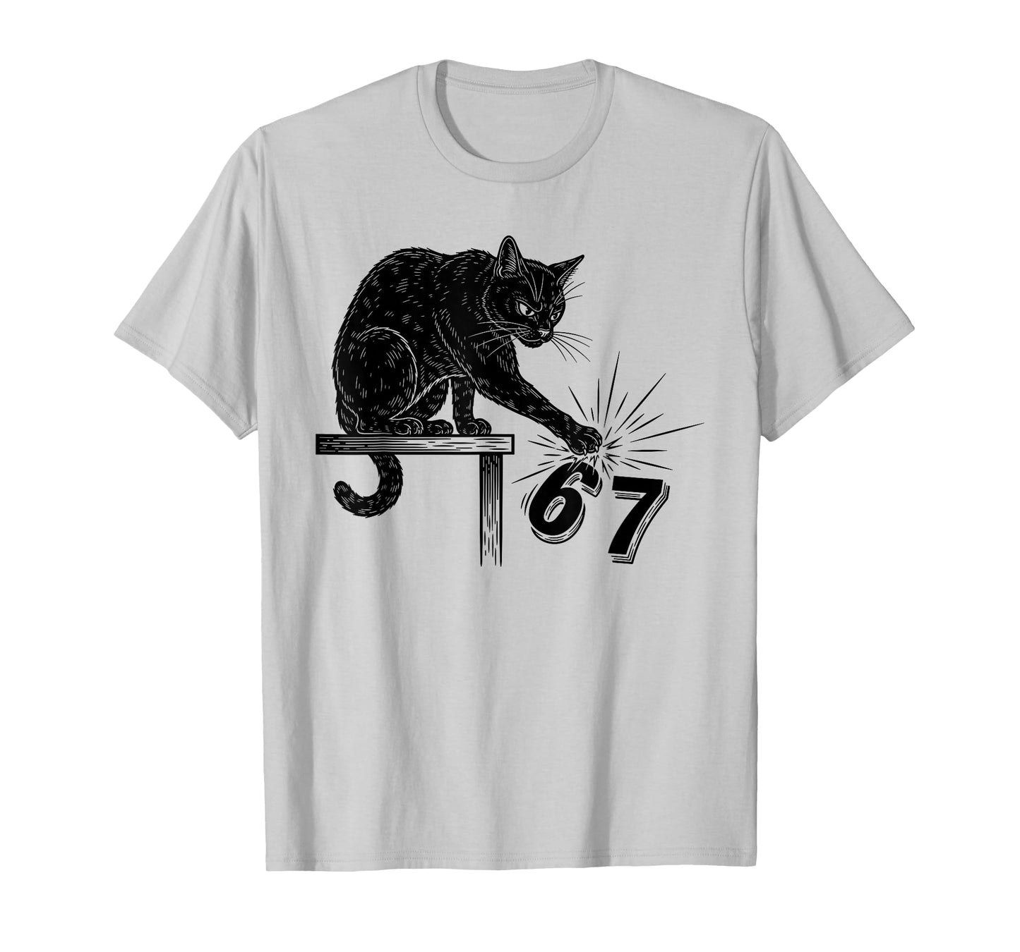 6 7 Black Cat Funny Meme Humor 67 Six Seven Vintage Costume T-Shirt