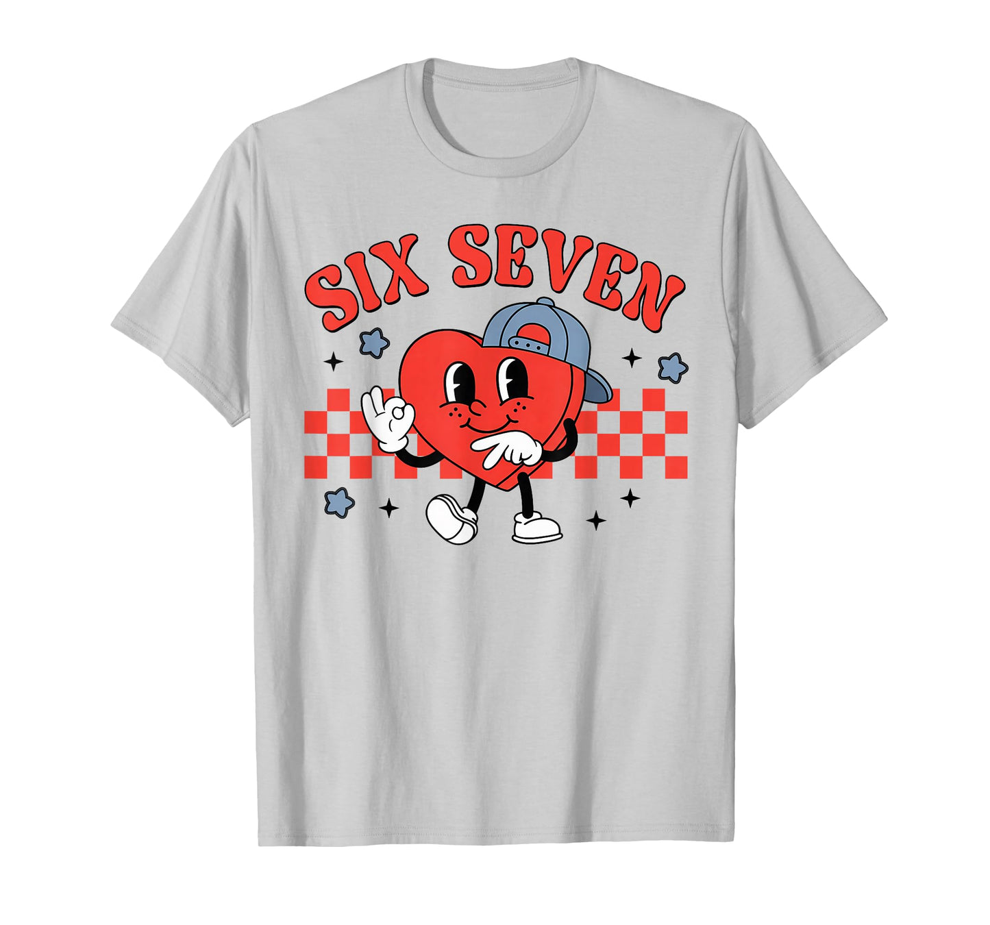 Checkered Six Seven Cool Hearts 67 Valentines Day Men Boys T-Shirt