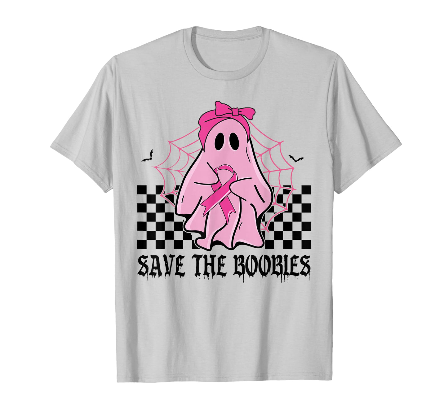 Save The Boobies Funny Breast Cancer Ribbon Halloween Ghost T-Shirt