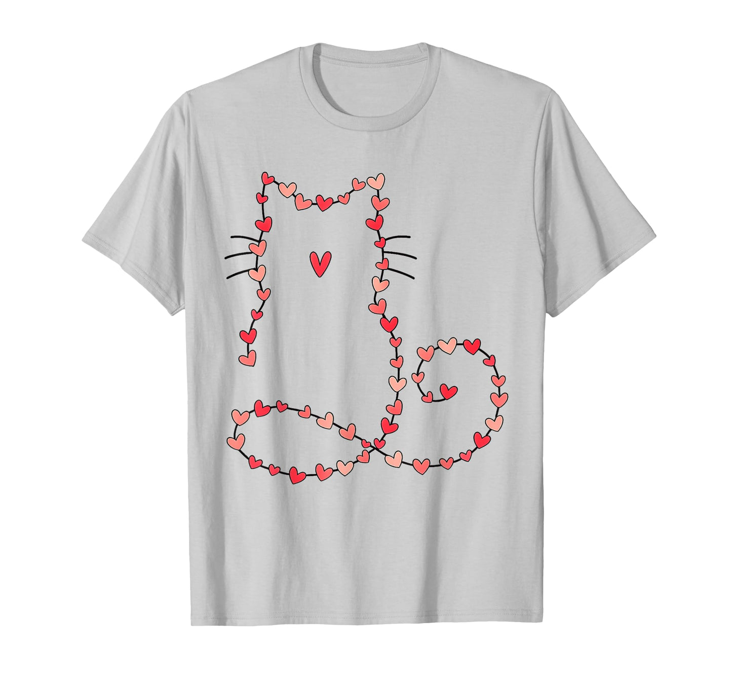 Cute Cat Outline Made of Hearts Valentine Style for Cat Love T-Shirt