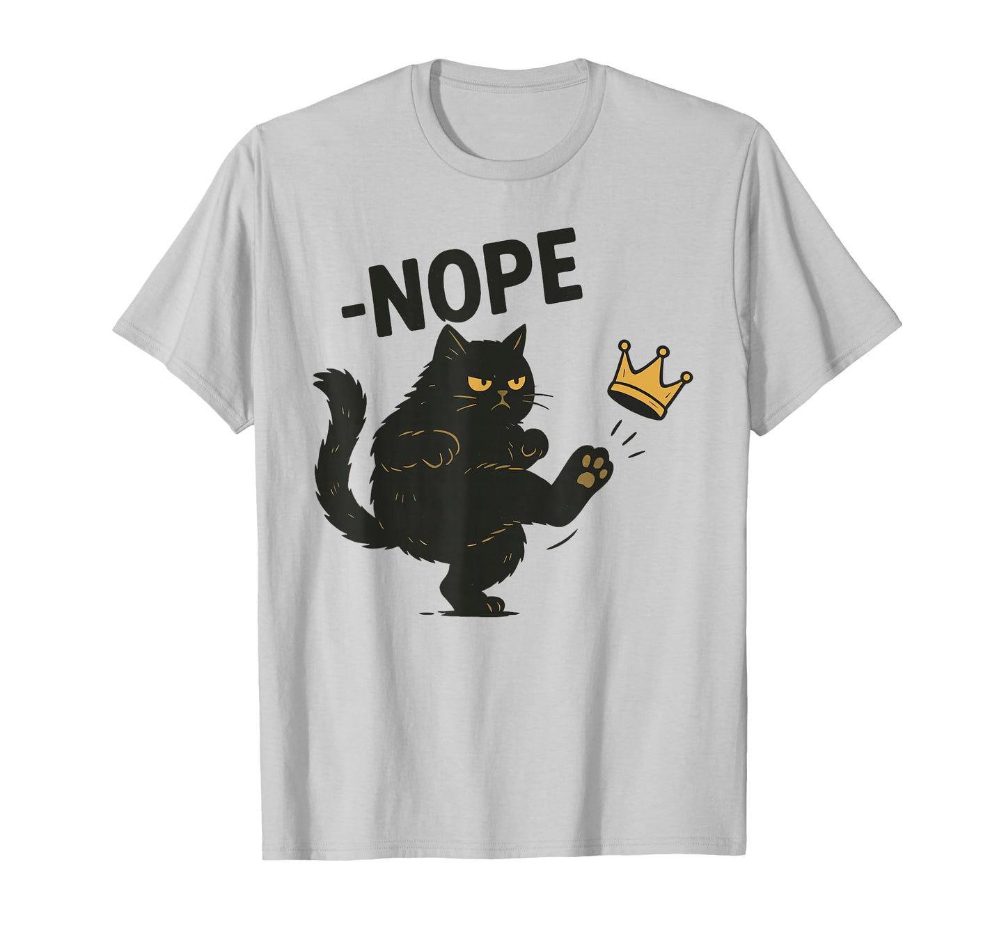 No Kings In America Black Cat Funny Cat Kicking Crown T-Shirt