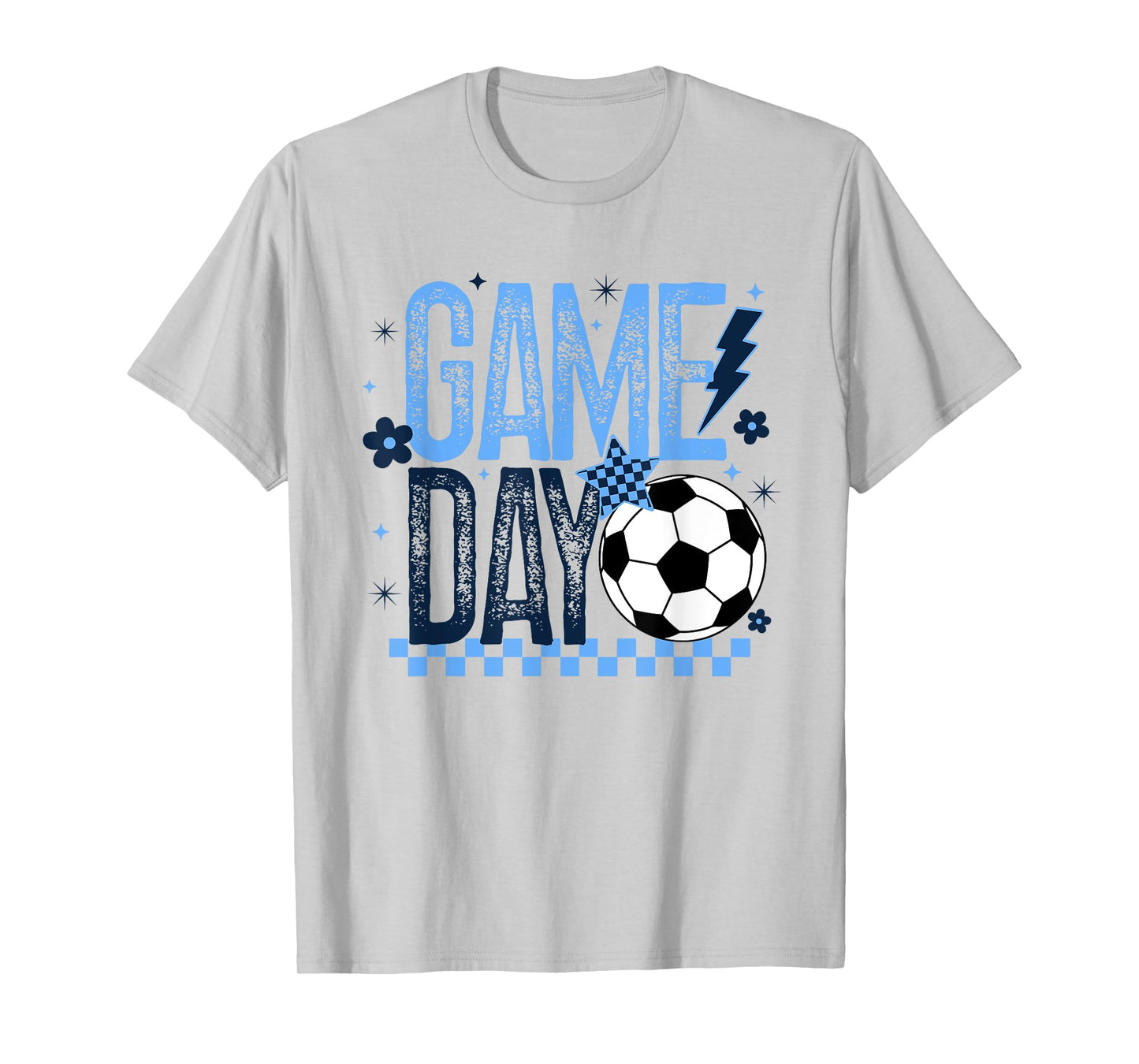 Game Day Soccer Season Retro Light Blue Checkered T-Shirt