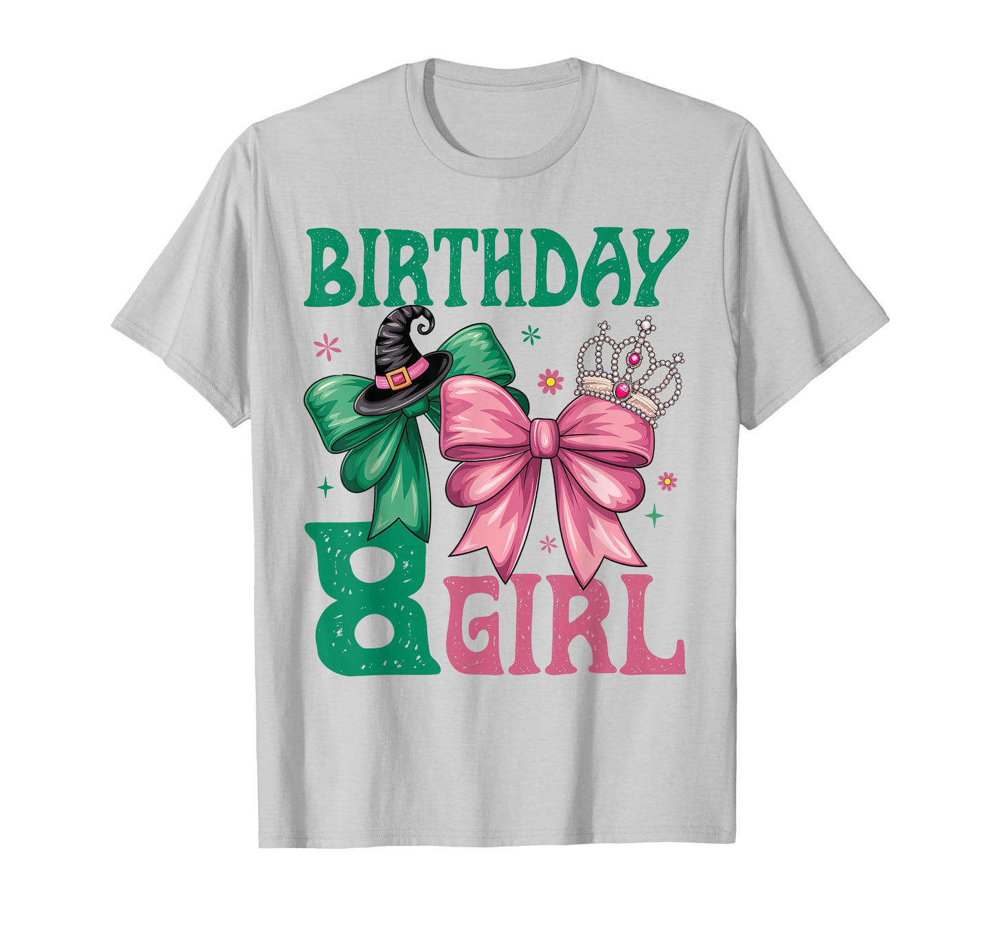 8th Birthday Girl Witch Pink Green 8 Year Old Birthday Girl T-Shirt