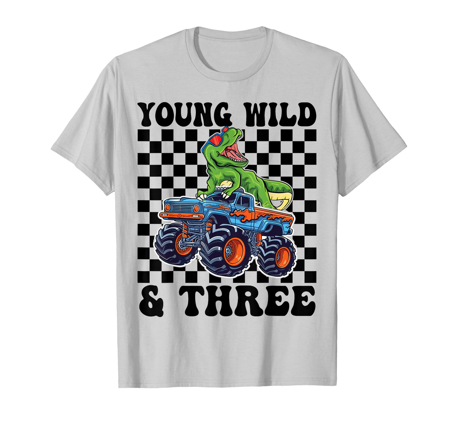 3rd Birthday Monster Truck Young Wild And Three 3 Year Old T-Shirt