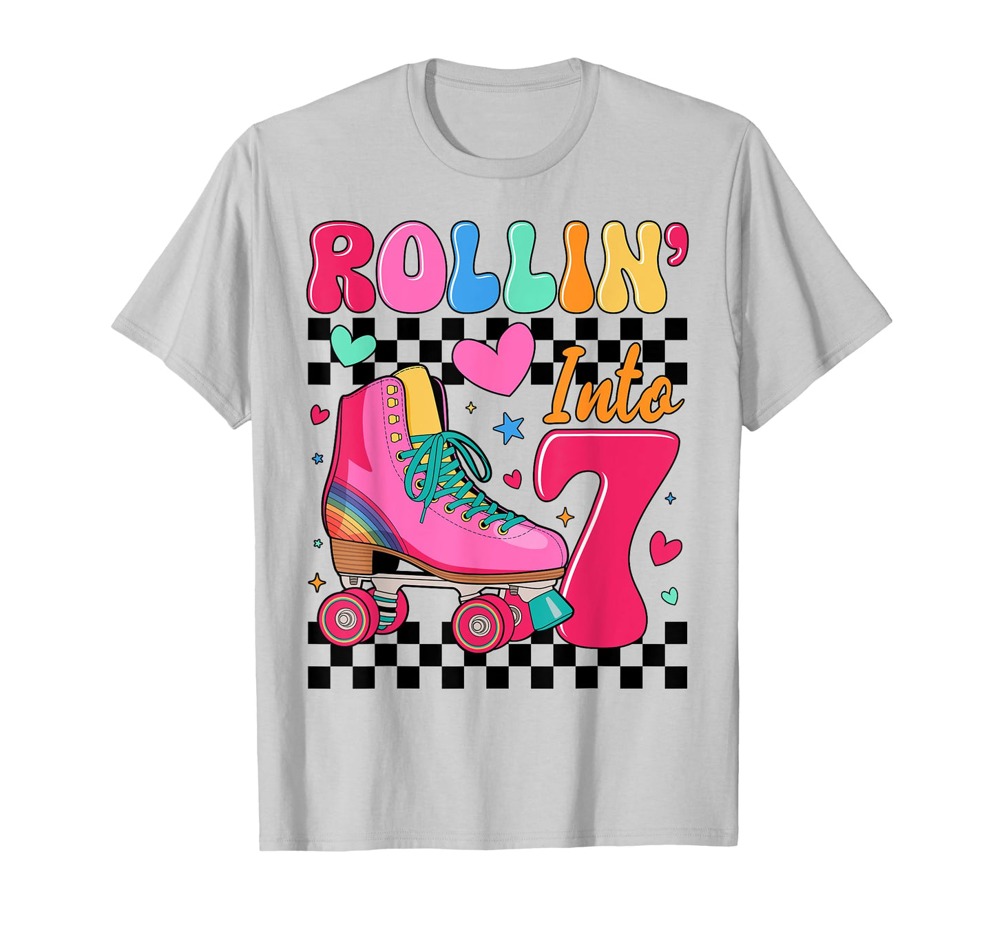 Rolling Into 7 Years Old Roller Skating Girl 7th Birthday T-Shirt