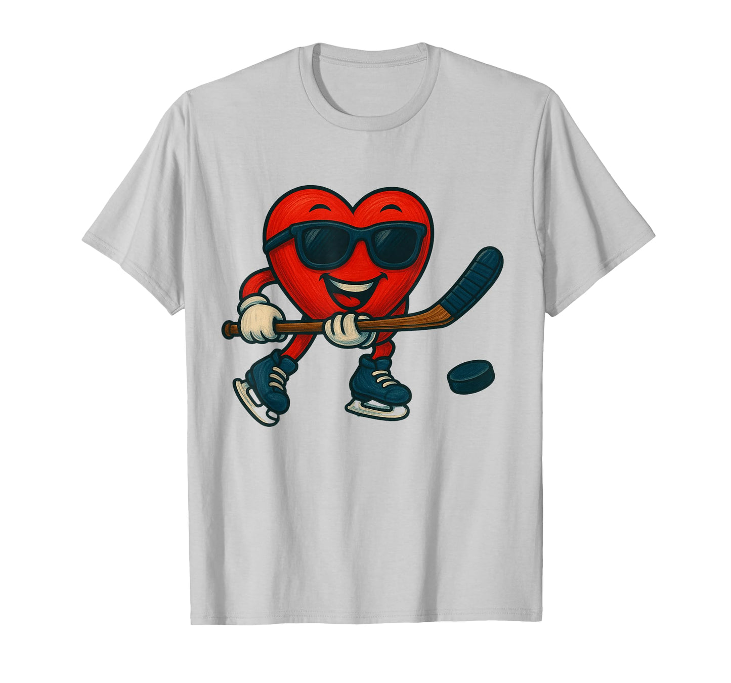 Valentines Day Ice Hockey Funny Red Heart Love Boys Kids T-Shirt