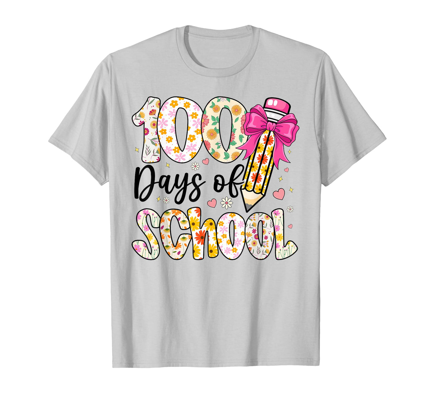 100 Days of School Floral 100th Day of School Teachers Girls T-Shirt