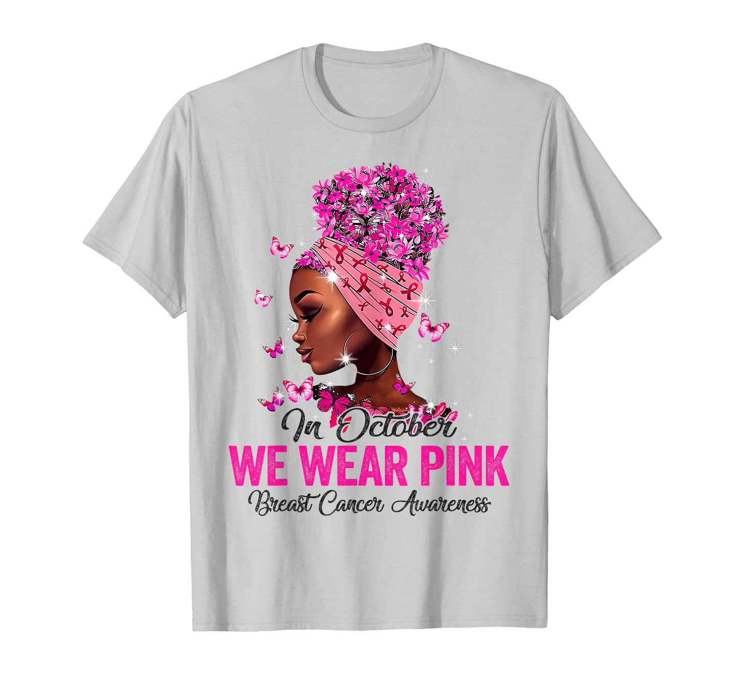 in October We Wear Pink Black Women Breast Cancer Awareness T-Shirt