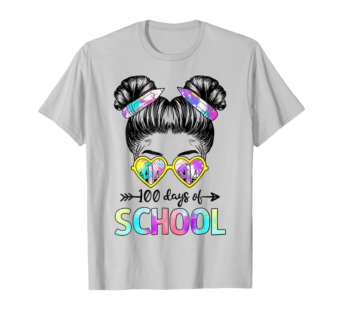 100 Days Smarter Girls Messy Bun Hair 100th Day of School T-Shirt