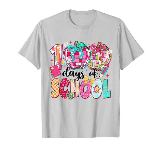 100 Days of School Girls Coquette Bow 100th Day of School T-Shirt