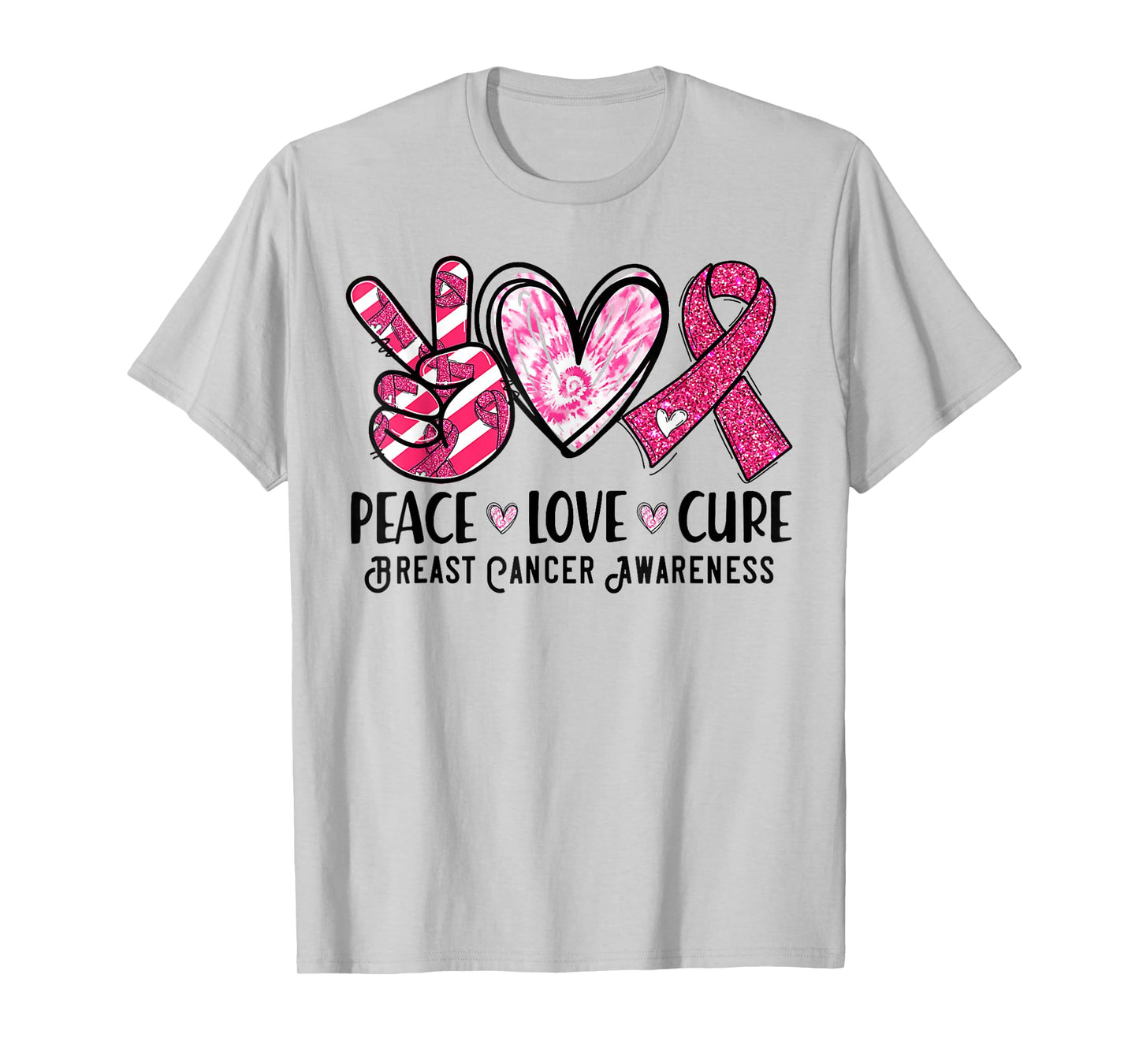Peace Love Cure Pink Ribbon Breast Cancer Awareness T-Shirt