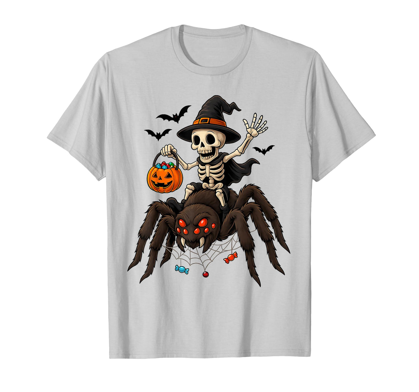 Skeleton Riding Spider Funny Halloween Costume Men Women Kid T-Shirt