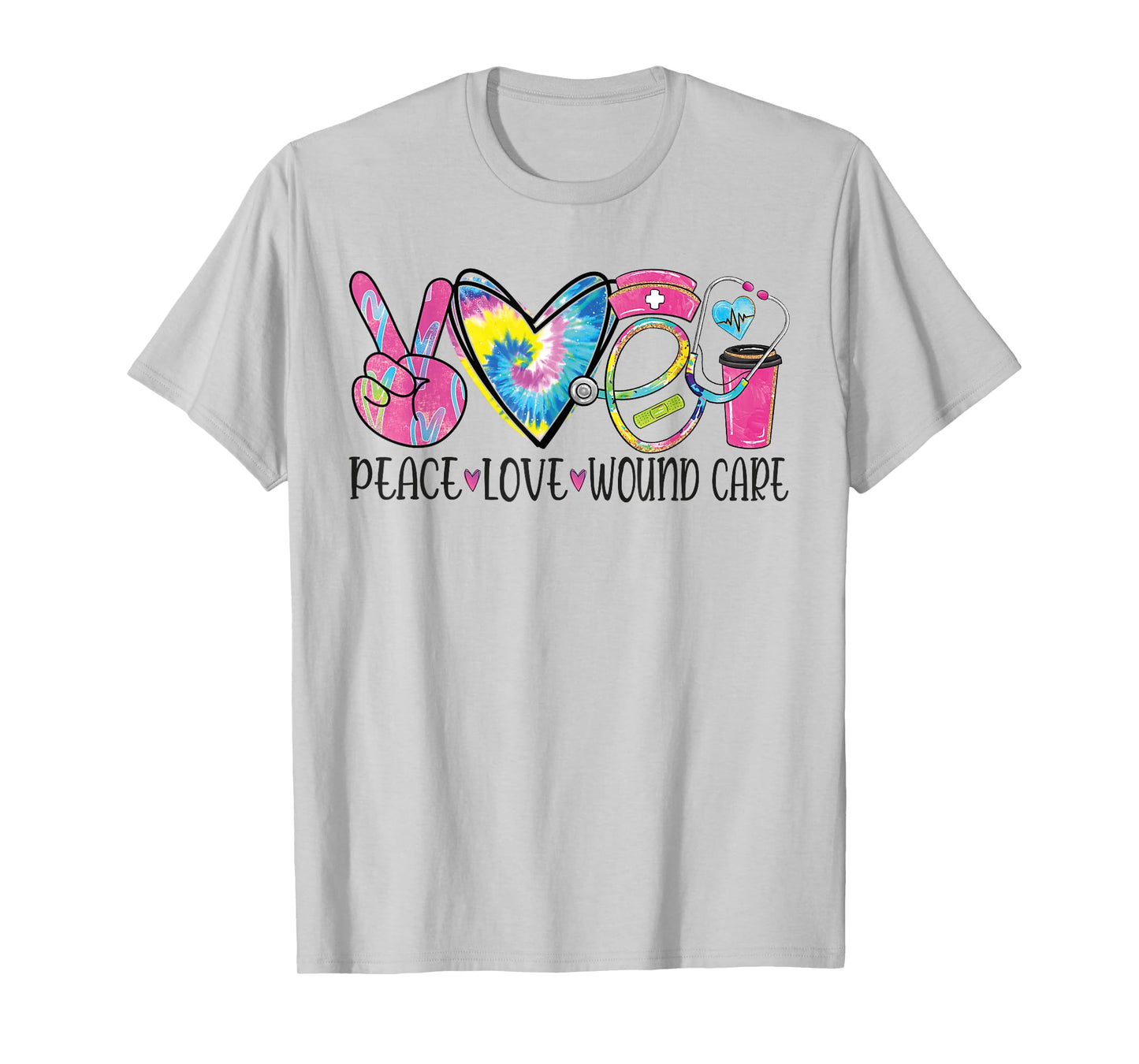 Peace Love Wound Care Nurse Nursing Heart Stethoscope T-Shirt