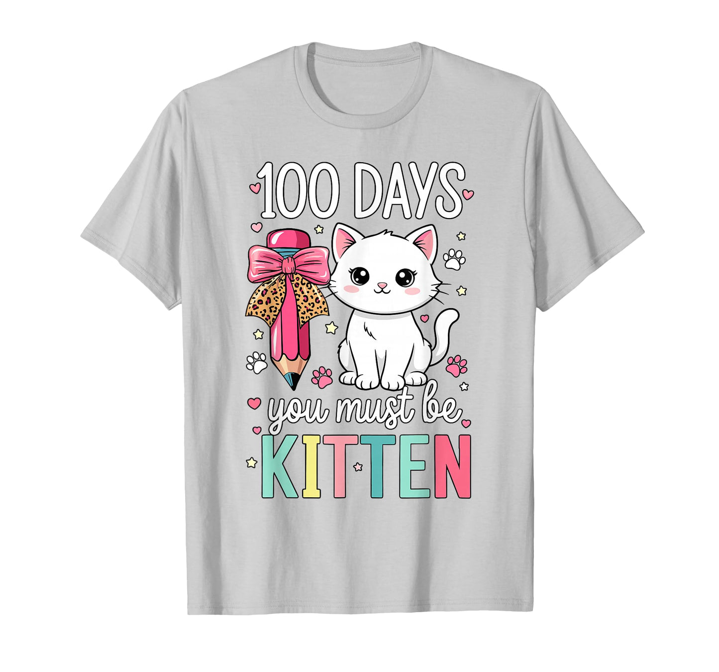 Girls 100 Days of School Cat Coquette Bow 100th Day School T-Shirt