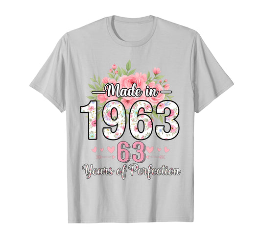 Made in 1963 Floral 63rd Birthday Gifts Women 63 Years Old T-Shirt