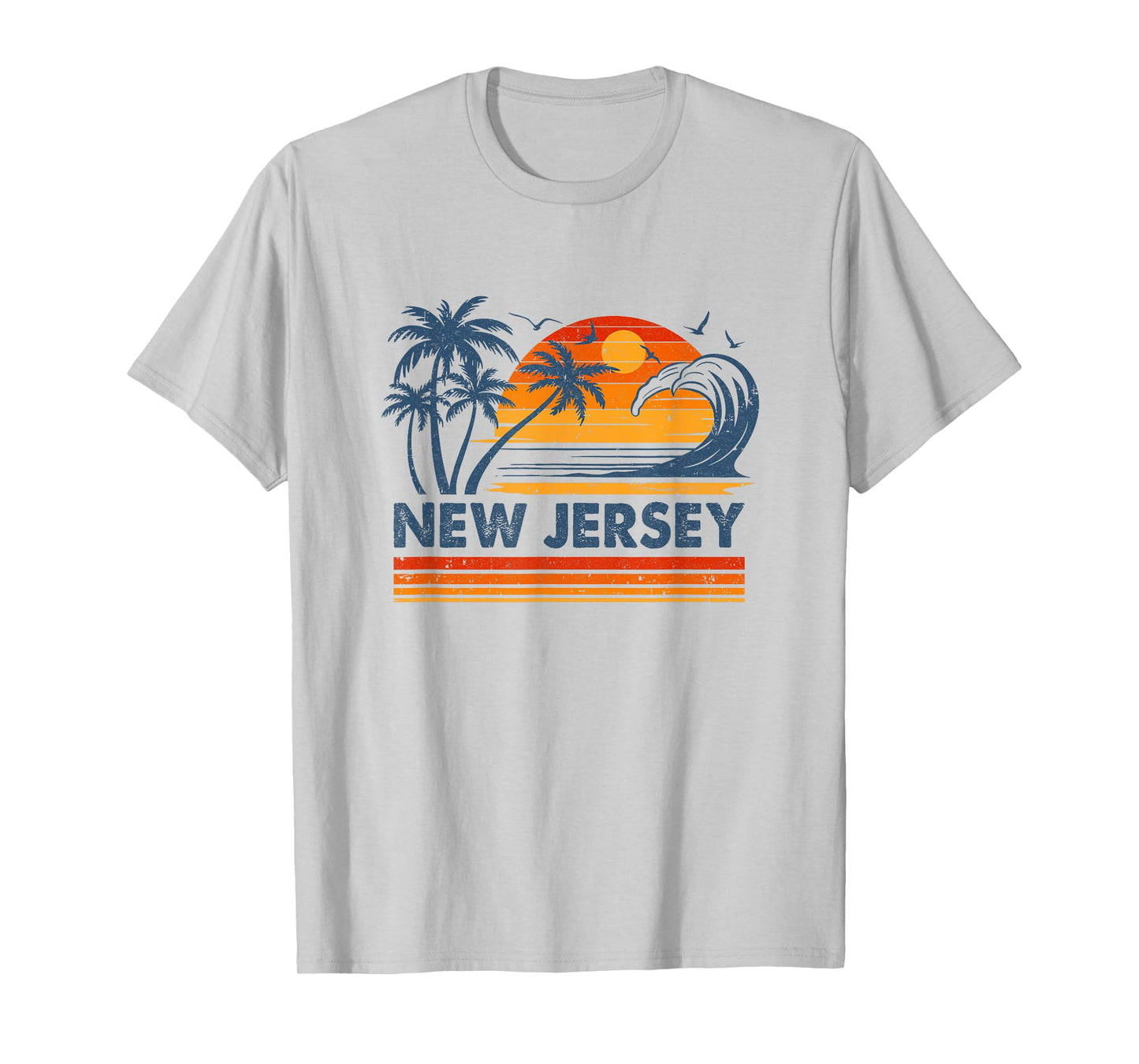 New Jersey Vacation Sunset Cute 70S Vintage Retro Beach T-Shirt