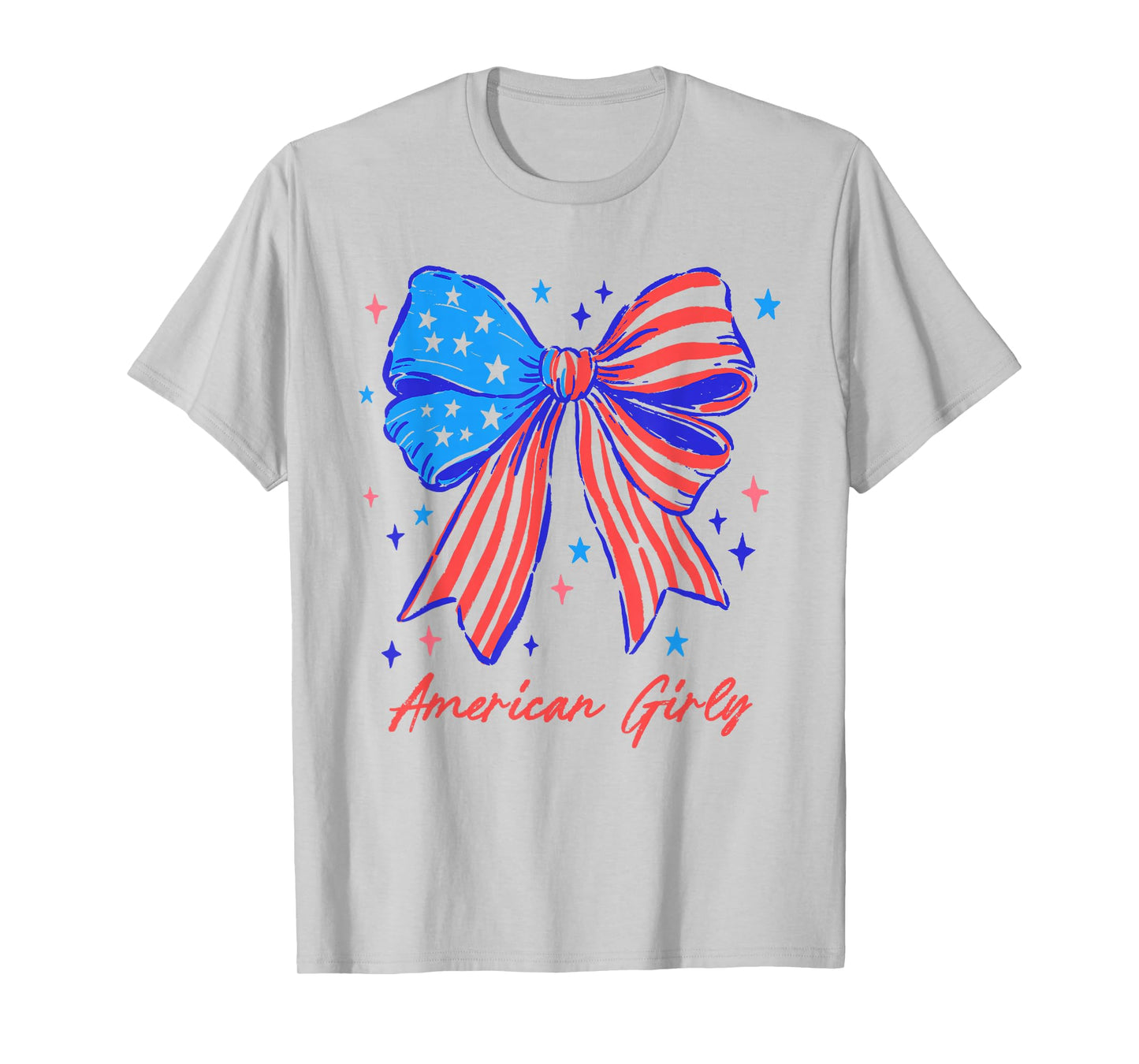 Coquette Bow USA Patriotic American Flag 4th of July Girl T-Shirt