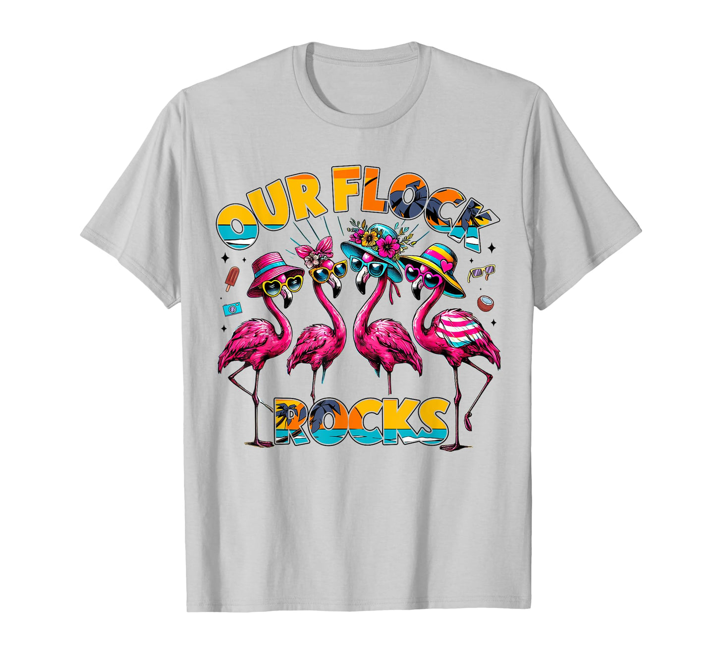 Our Flock Rocks Flamingo Summer Vacation Family Matching T-Shirt