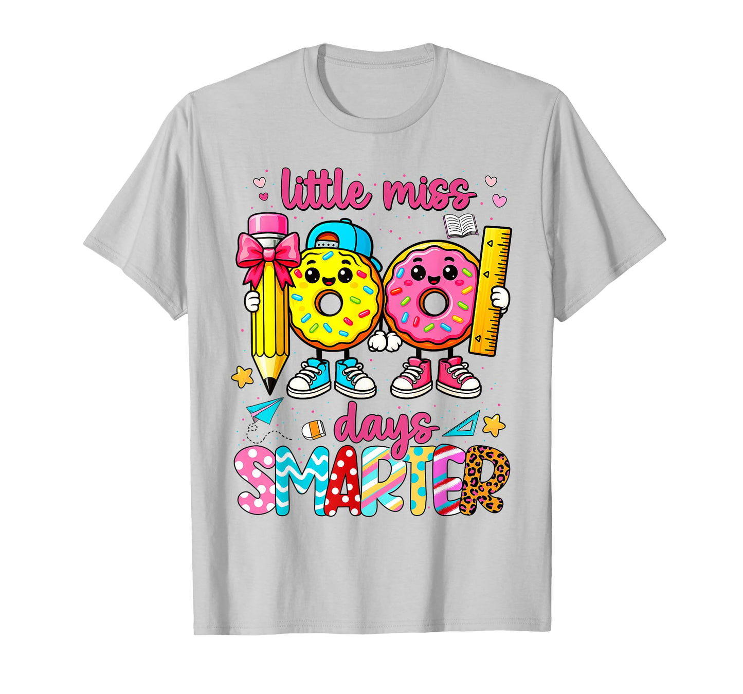 Little Miss 100 Days Smarter Donut Pencil Bow Girls T-Shirt