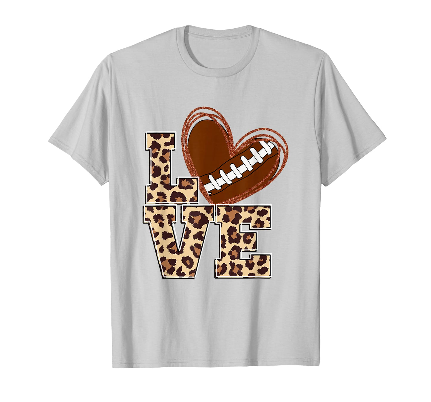 I Love Football Leopard Game Day Vibes Football Lover T-Shirt
