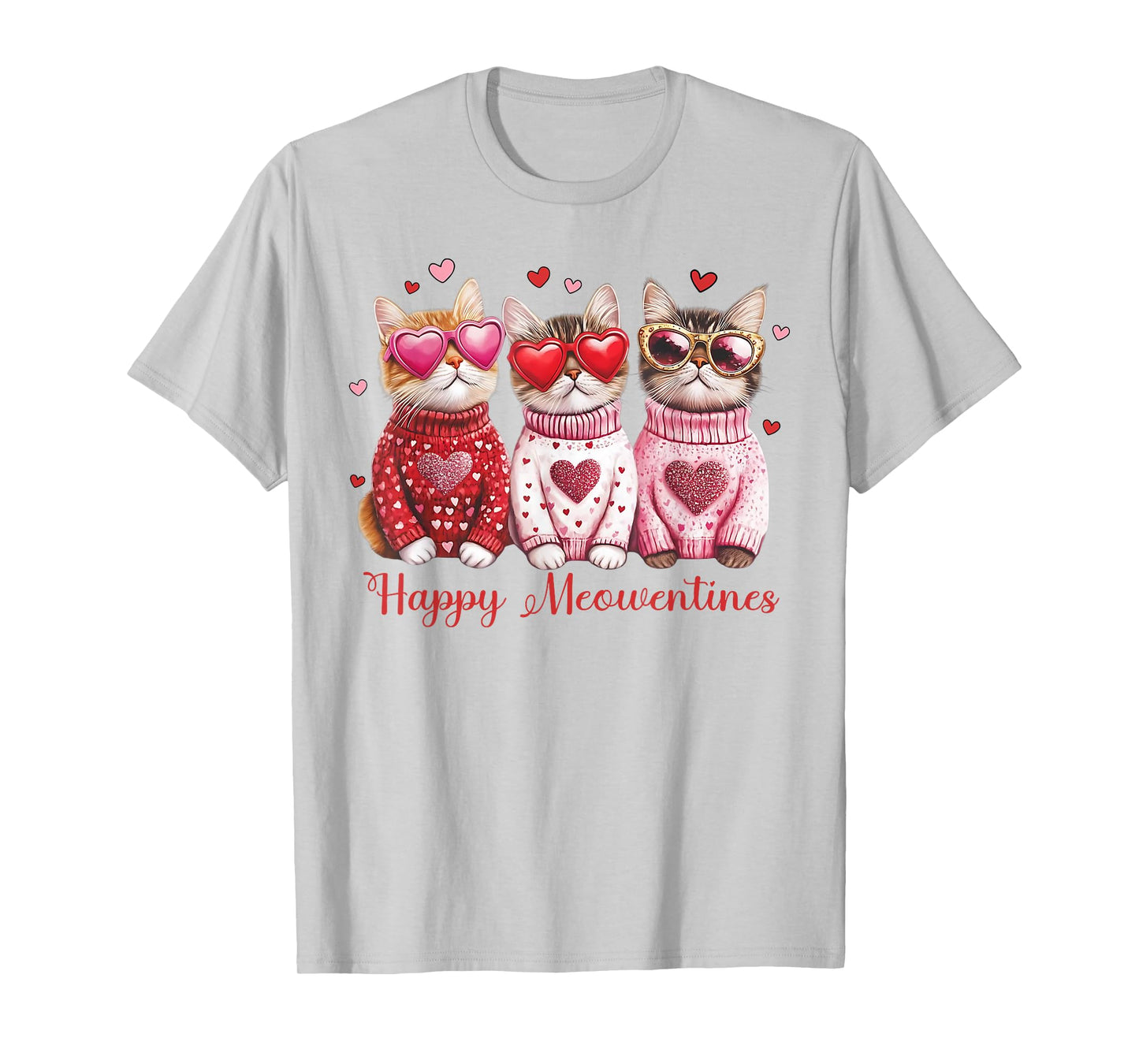 Valentine Cat Happy Meowentines Heart Valentines Cat Lover T-Shirt