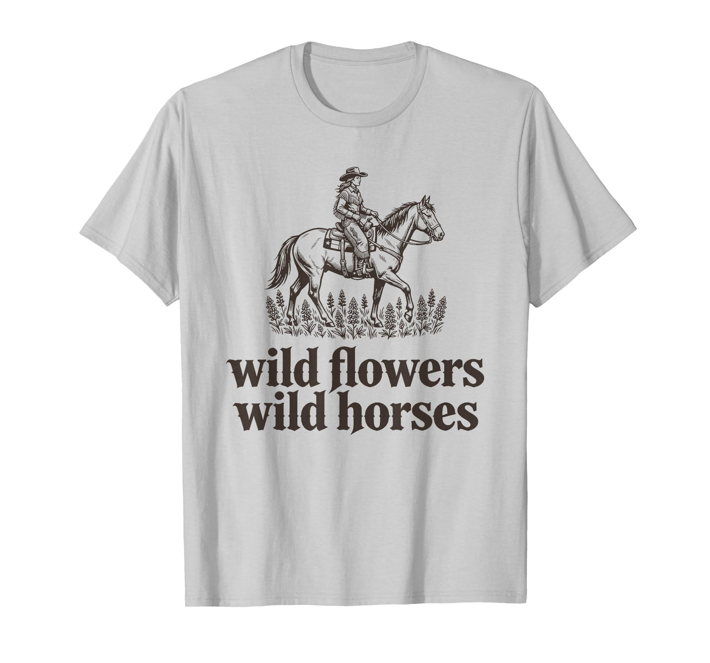 Wildflowers Wild Horses Bluebonnet Art Design Texas Women T-Shirt