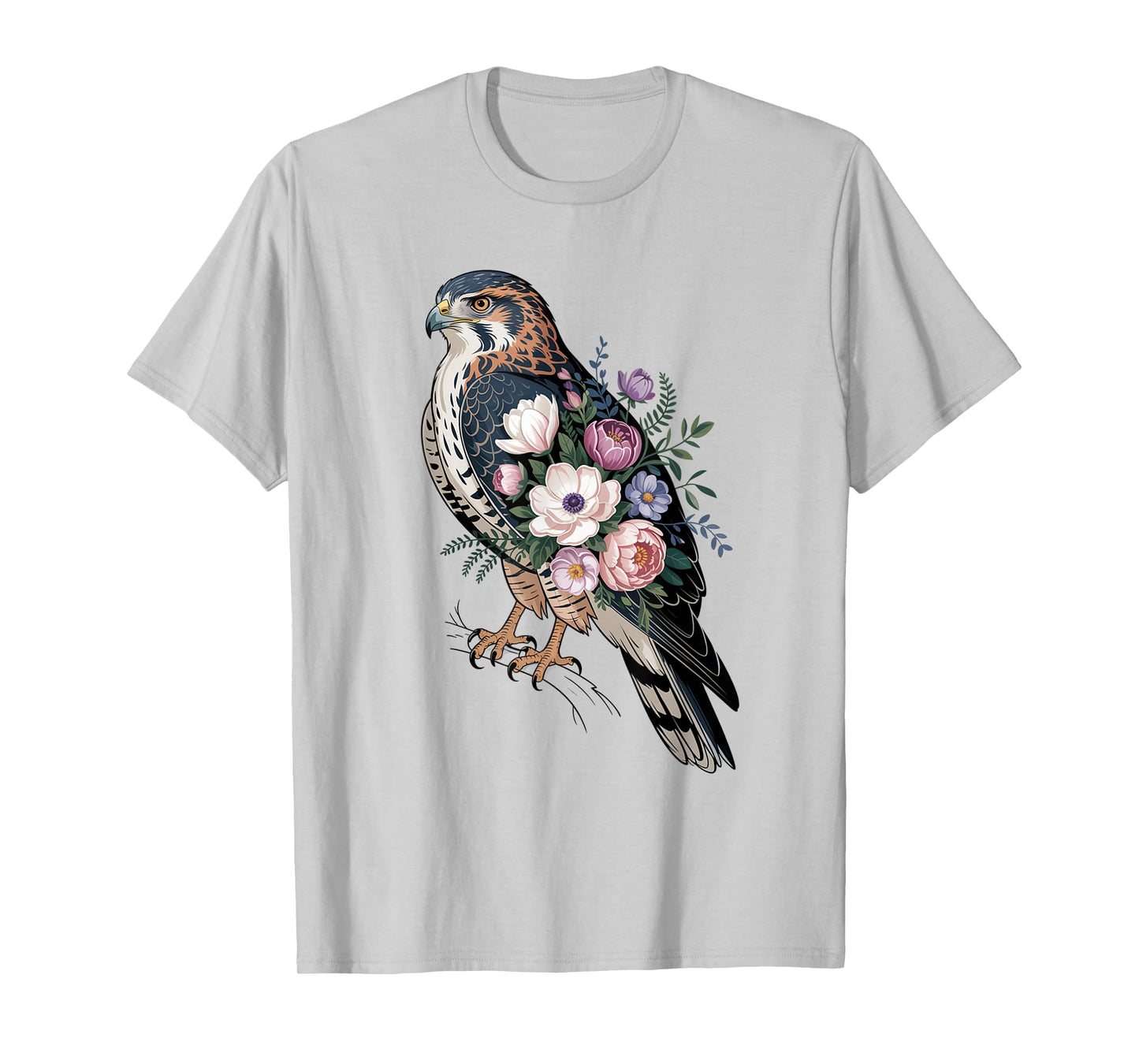 Floral Hawk Bird Camping Outdoor Nature Enthusiasts Kids T-Shirt
