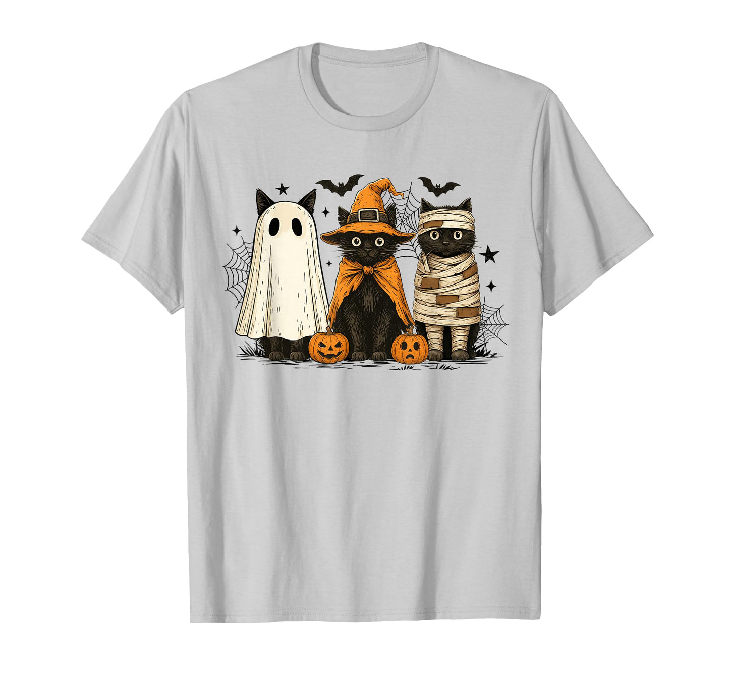 Retro Black Cat Witch Scary Halloween Pumpkin Women Men Kids T-Shirt