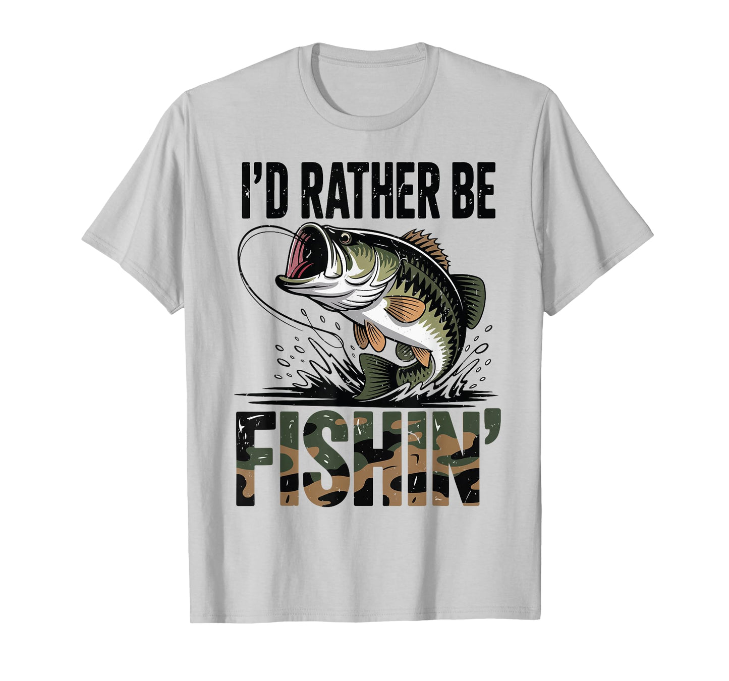 Youth Men Id Rather Be Fishing Camo Bass Fish Dad Joke Funny T-Shirt
