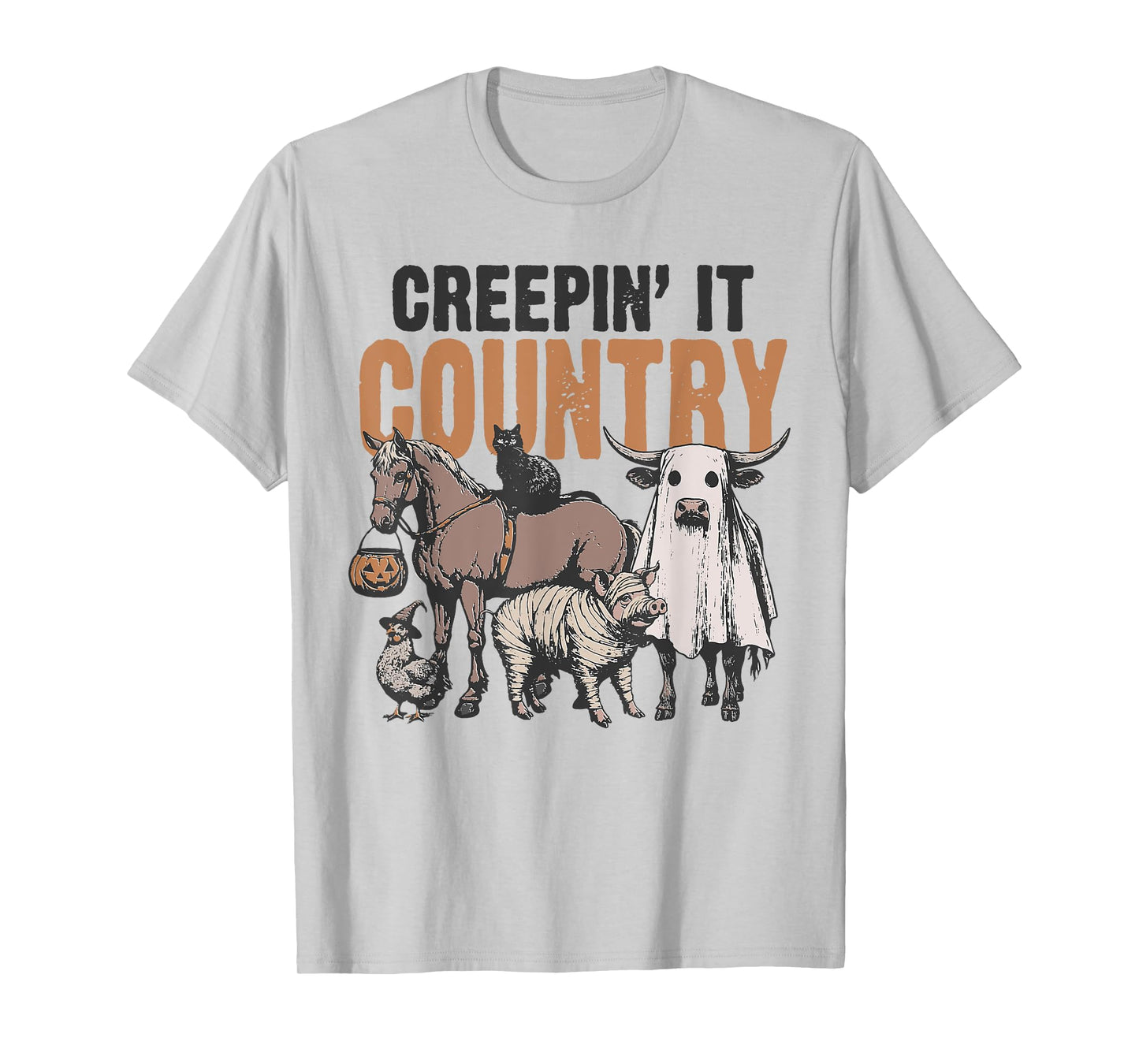 Country Halloween Creepin' It Country Farm Animals Farmers T-Shirt