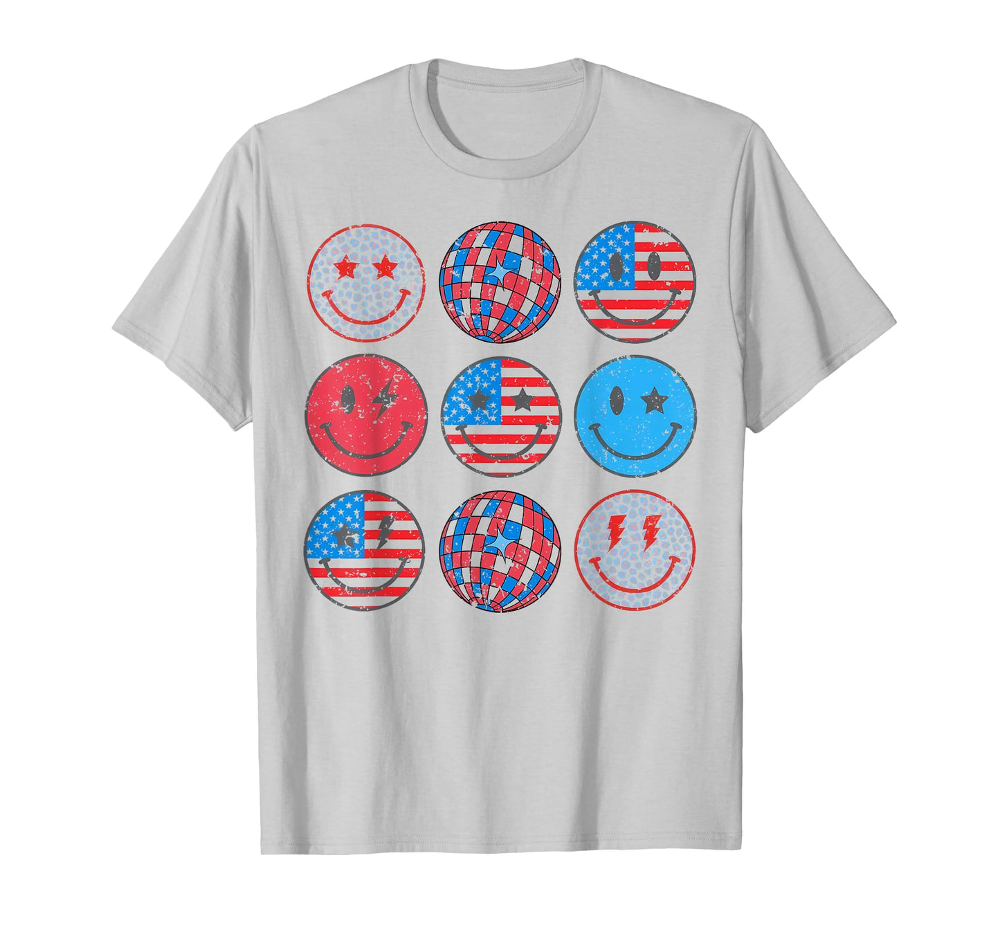 Happy 4th Of July Groovy Smile Face Red White Blue USA Flag T-Shirt for Women Kids Men
