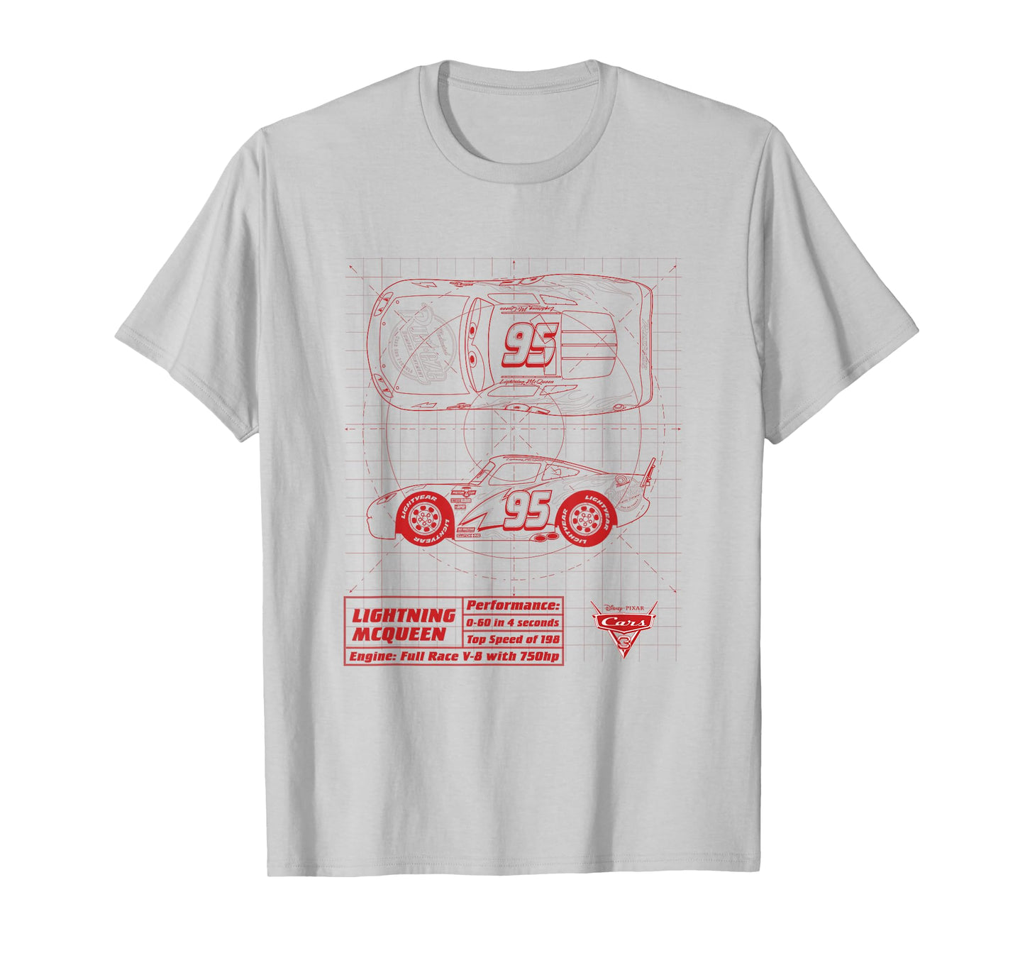 Disney Pixar Cars Lightning McQueen Red Blueprint T-Shirt