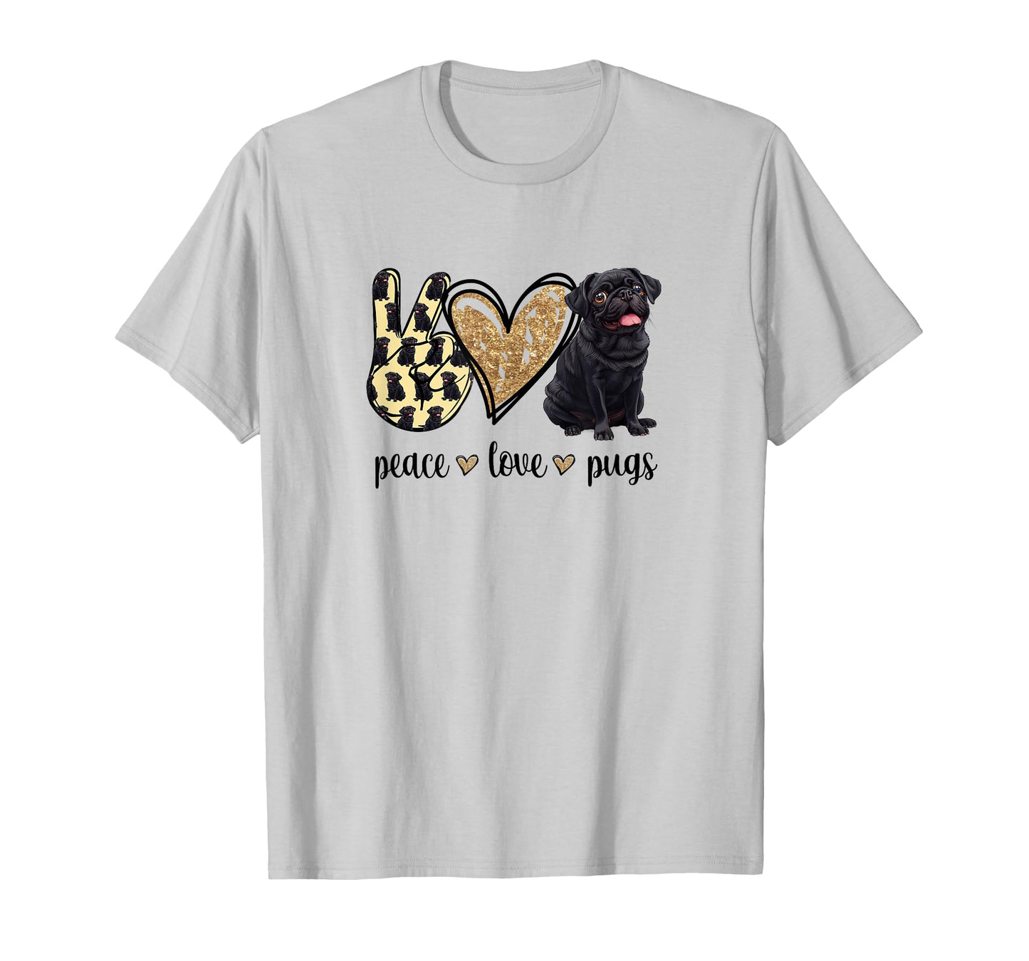 Funny Womens Peace Love Black Pug Lover T-Shirt