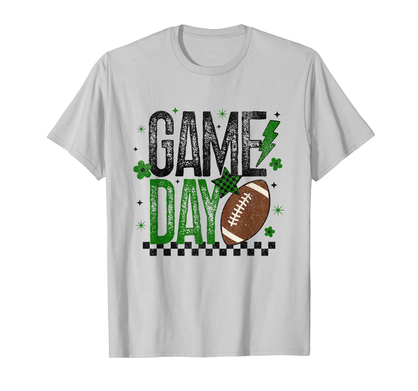 Game Day Retro Football Season Green & Black Lightning Bolt T-Shirt