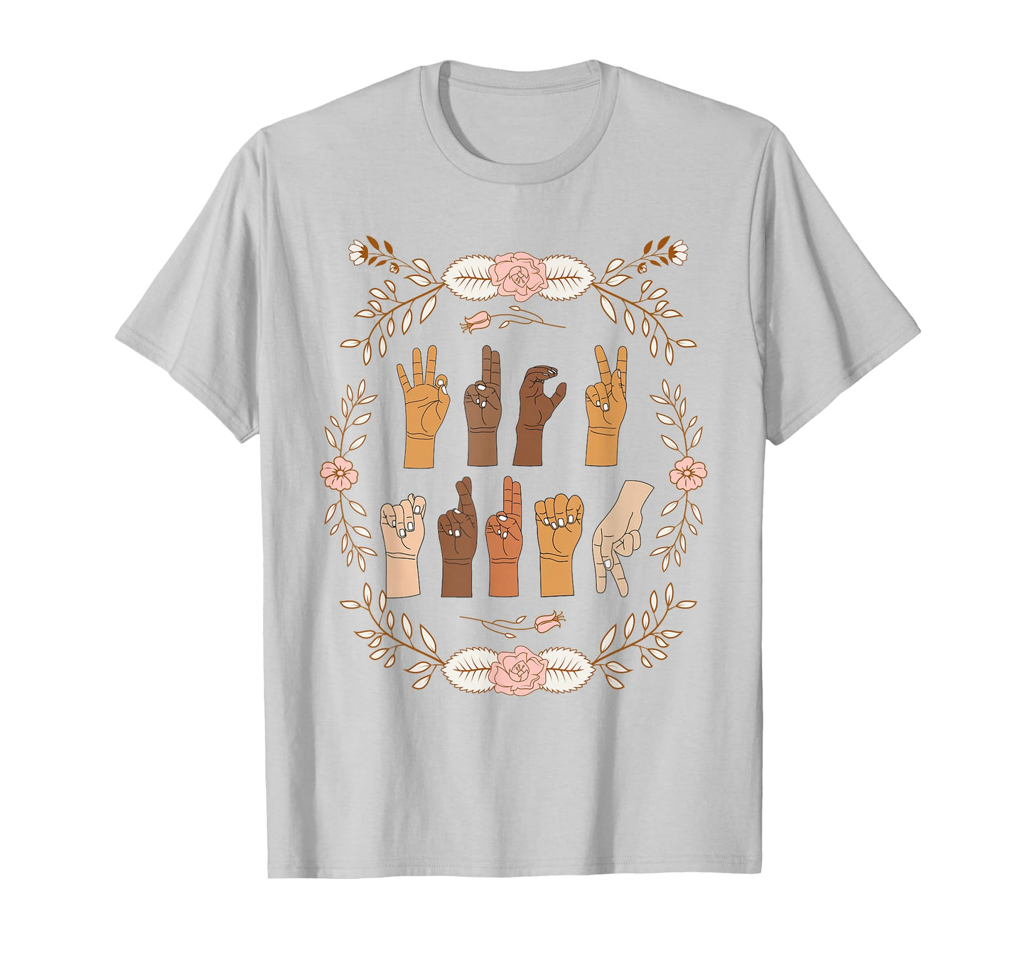 ASL Anti Trump Sign Language Floral Funny T-Shirt
