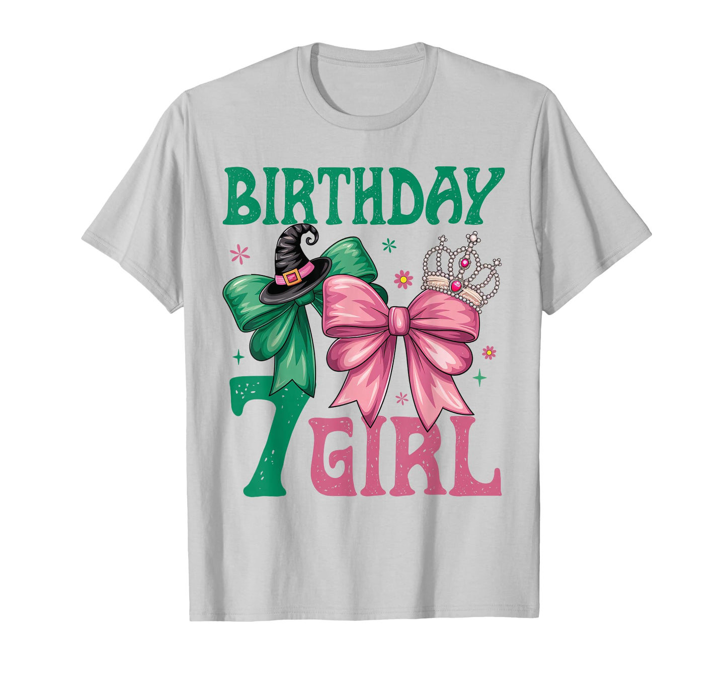 7th Birthday Girl Witch Pink Green 7 Year Old Birthday Girl T-Shirt