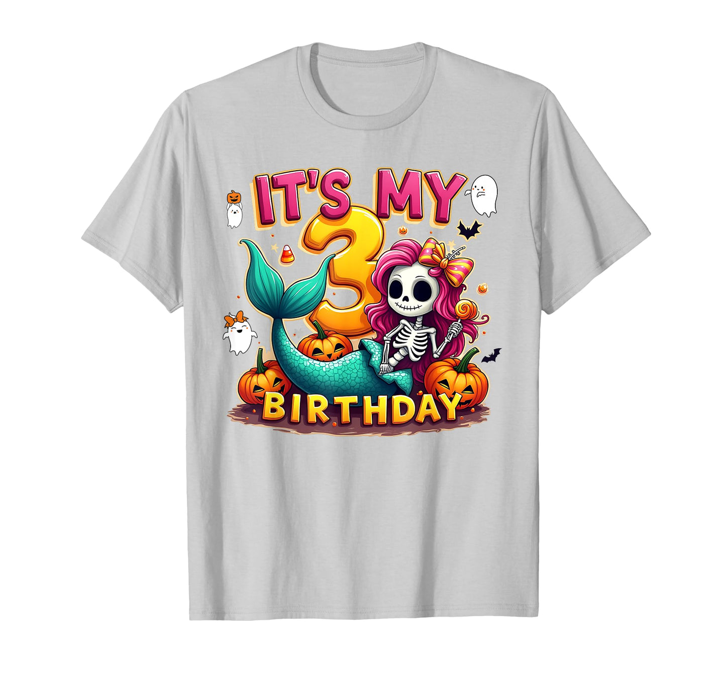 Kids It's My 3rd Birthday Girl Halloween Mermaid Skeleton T-Shirt