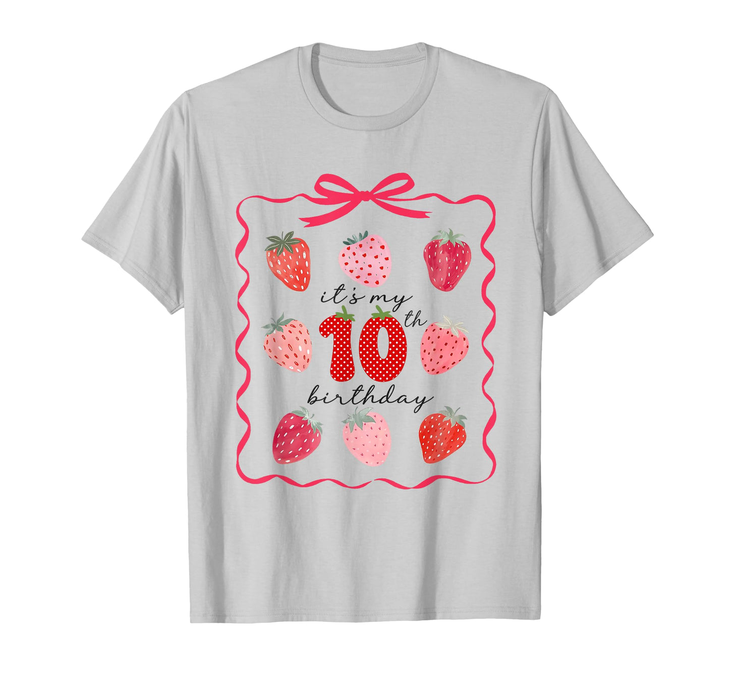 It's 10th Birthday Girl Preppy Strawberry Coquette Birthday T-Shirt