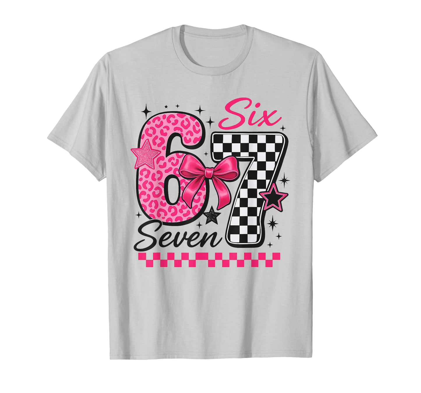 67 Leopard Checkered Funny Six Seven Meme 67 Teachers Kids T-Shirt