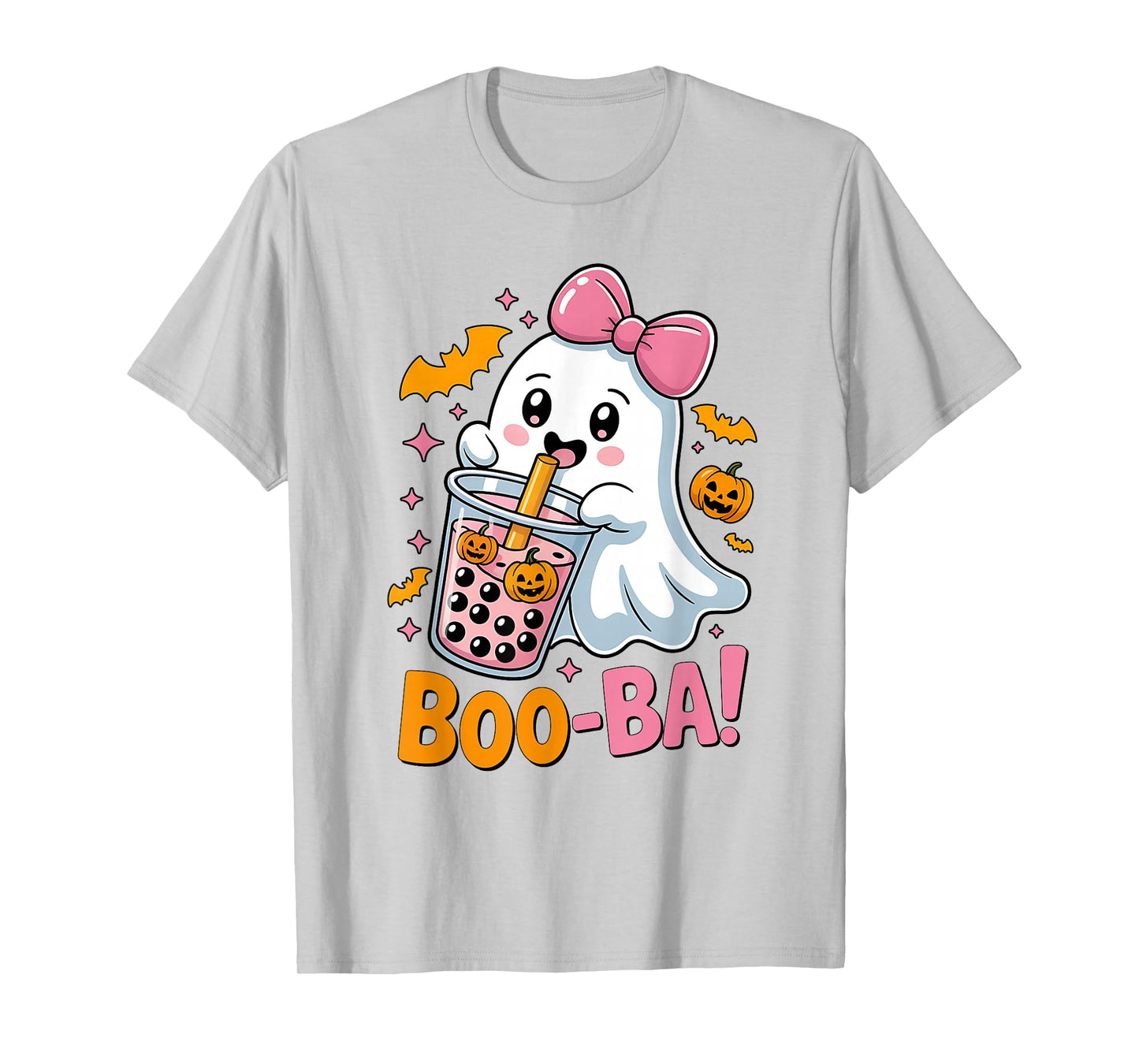 Kawaii Boba Cute Boo Ghost Halloween Girl Women Coquette Bow T-Shirt
