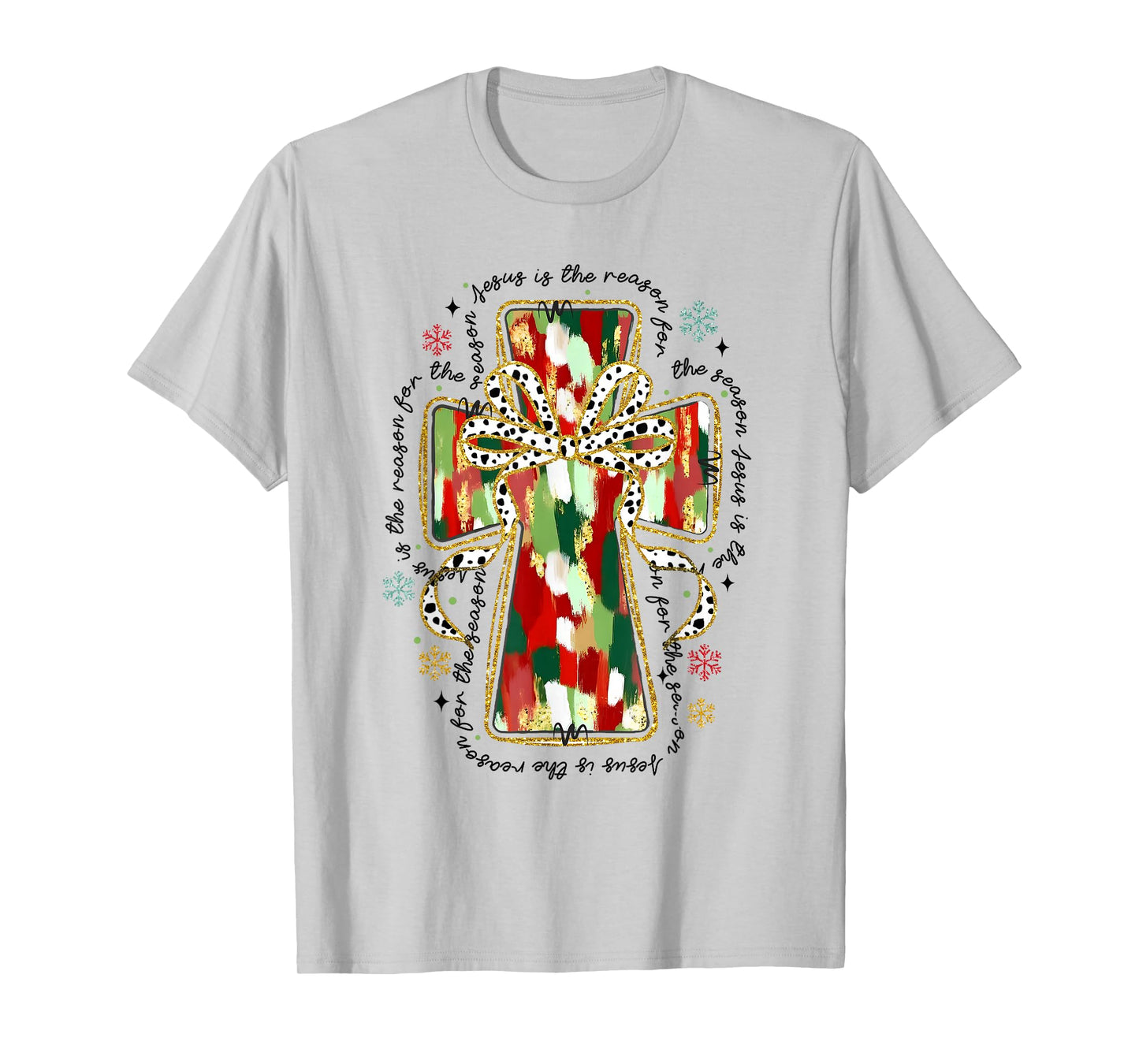 Christmas Jesus is the Reason Christian Cross Coquette Bow T-Shirt