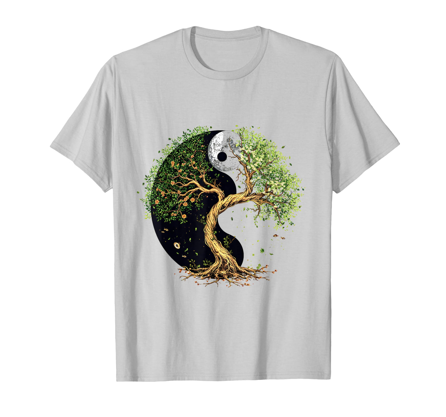 SoulVibes Creations Tree of Balance Yin and Yang T-Shirt, Small, White
