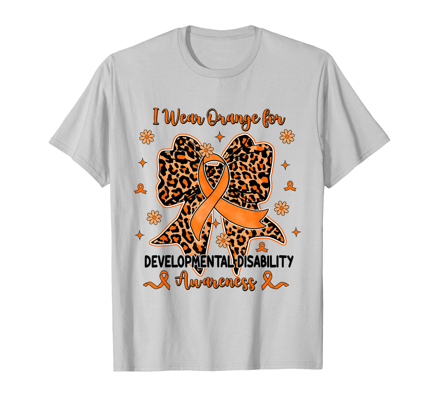 Leopard Coquette Bow Developmental Disability I Wear Orange T-Shirt
