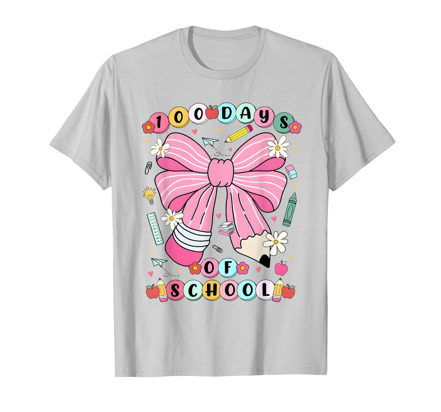 100 Days of School Girls Coquette Bow 100th Day of School T-Shirt
