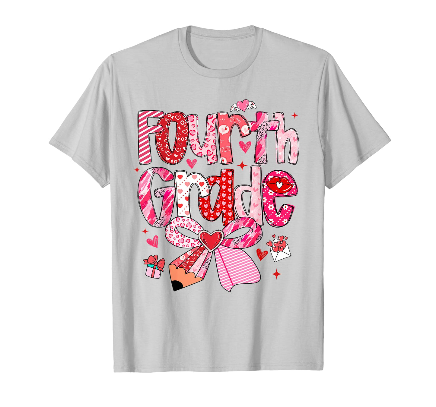 Fourth 4th Grade Valentines Day Coquette Bow Teachers Girls T-Shirt