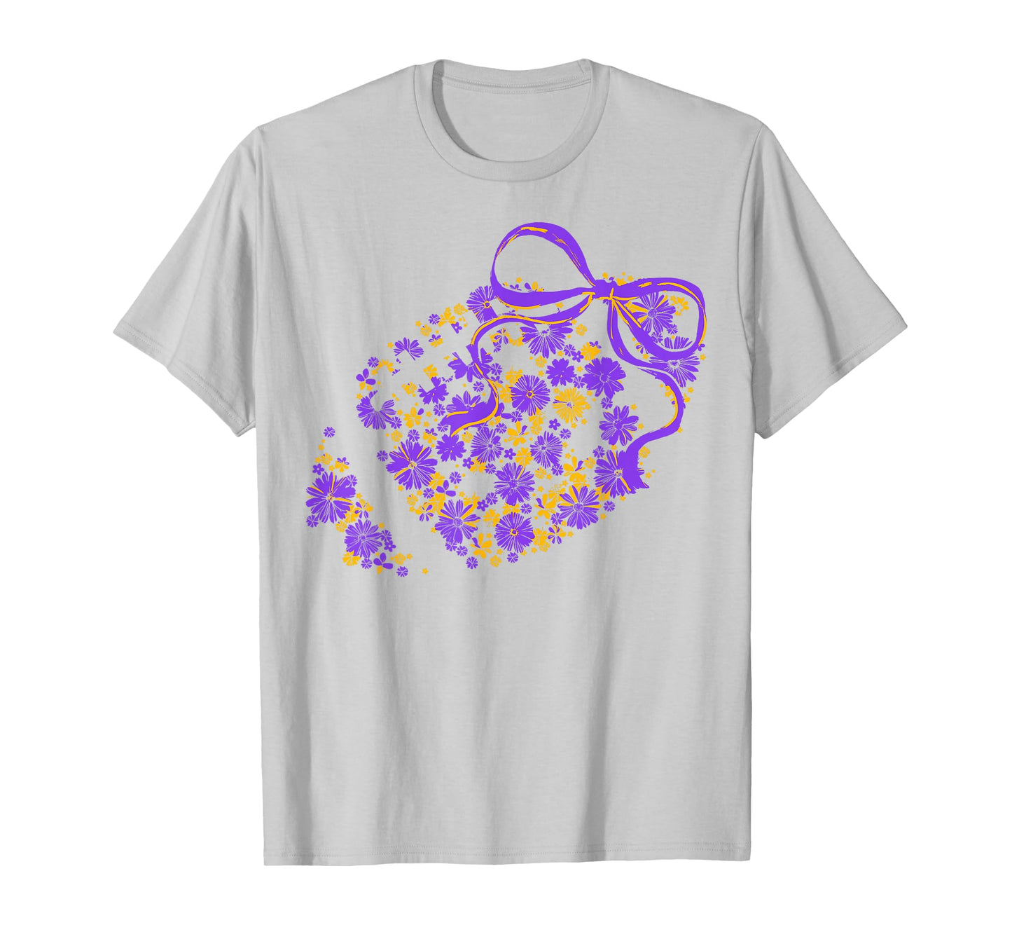 Floral Football Game Day Coquette Team Spirit Purple & Gold T-Shirt