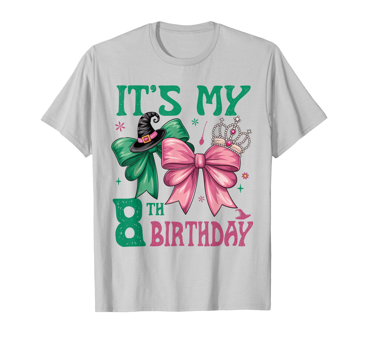 8th Birthday Girl Its My 8th Birthday Witch Pink and Green T-Shirt