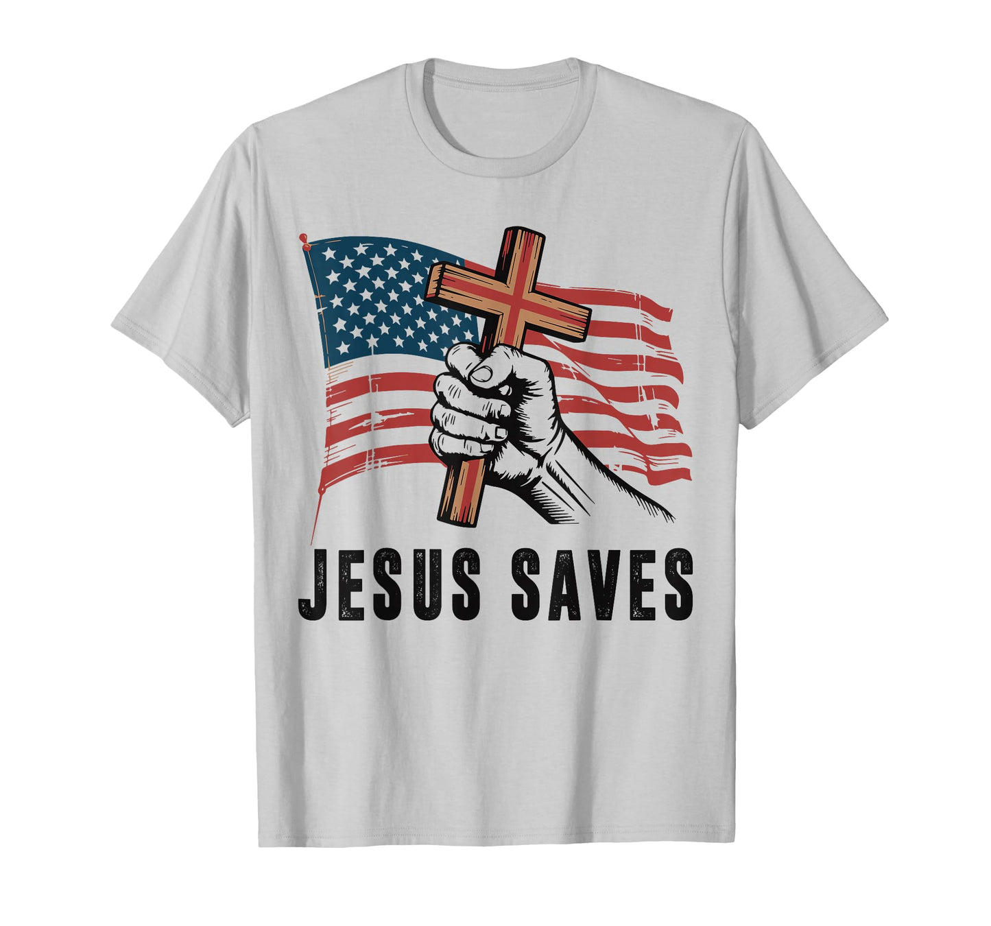 White Jesus Saves American Flag Christian Patriotic Cross T-Shirt