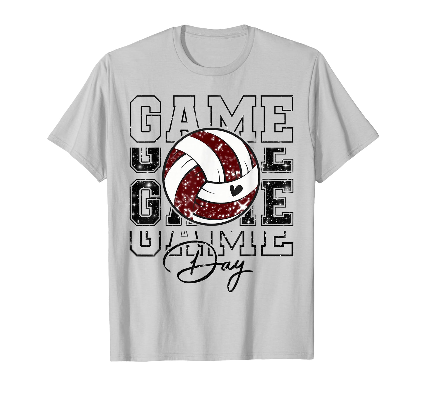 Volleyball Game Day Girls Volleyball Mom Maroon & White T-Shirt